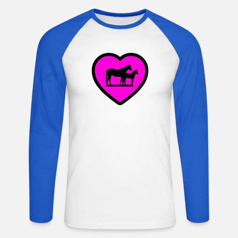 Pferde - Unisex Baseballshirt langarm - Weiß/Royalblau
