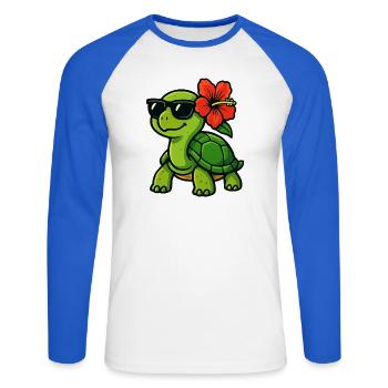 Sun turtle with hibiscus - Unisex Long Sleeve Baseball T-Shirt - white/royal blue - Front - Nik (191cm)