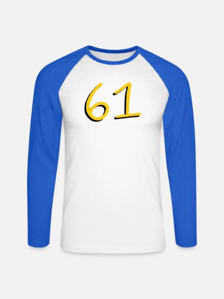 61 - T-shirt baseball manches longues Homme - blanc/bleu royal