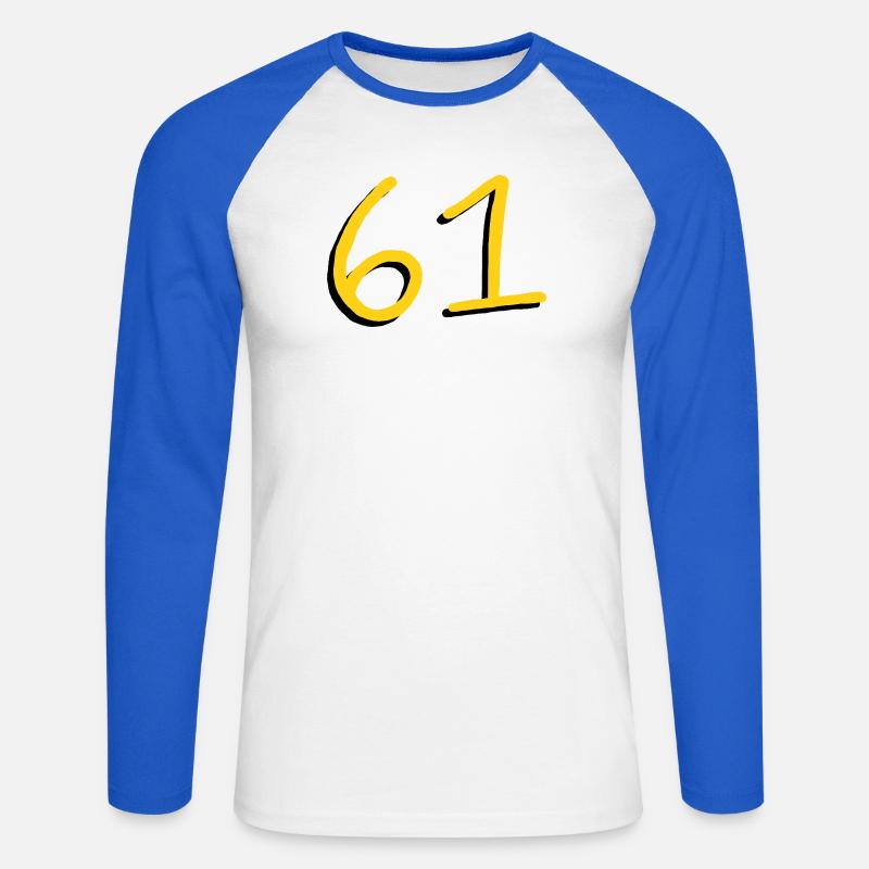 61 - Unisex Baseballshirt langarm - Weiß/Royalblau