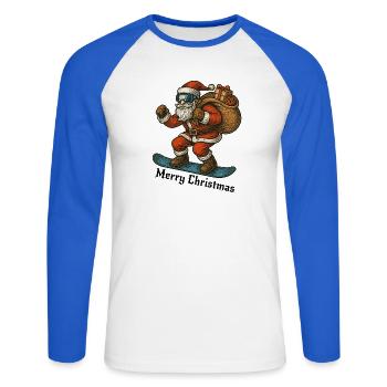 Santa Snowboard Merry Christmas - Unisex Long Sleeve Baseball T-Shirt - white/royal blue - Front - Nik (191cm)
