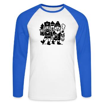 Équipe de Vin Chaud Coup de Noël Casse-Noisette - T-shirt baseball manches longues Homme - blanc/bleu royal - Devant - Nik (191cm)
