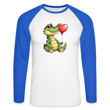 Kroko Herzballon - Unisex Baseballshirt langarm - Weiß/Royalblau - Vorne - Nik (191cm)
