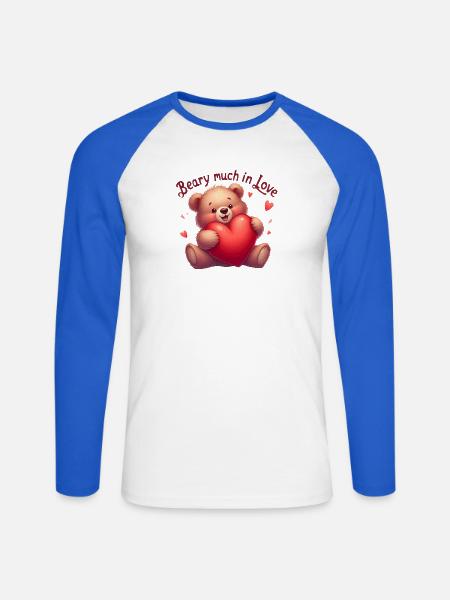 Teddybär mit Herz für Liebende - Unisex Baseballshirt langarm - Weiß/Royalblau