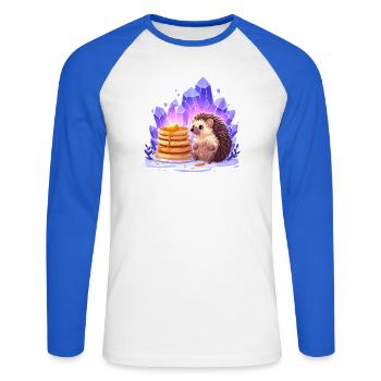 Hérisson avec des pancakes et des cristaux - T-shirt baseball manches longues Homme - blanc/bleu royal - Devant - Nik (191cm)
