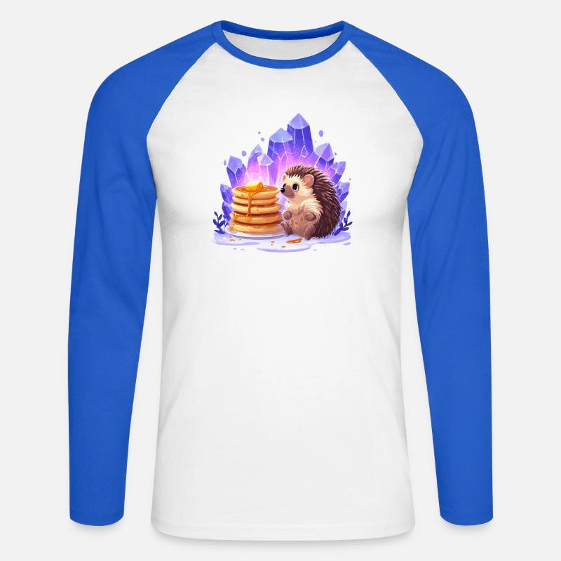 Igel mit Pfannkuchen und Kristallen - Unisex Baseballshirt langarm - Weiß/Royalblau