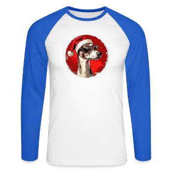 Great Dane with Santa Hat - Unisex Long Sleeve Baseball T-Shirt - white/royal blue - Front - Nik (191cm)