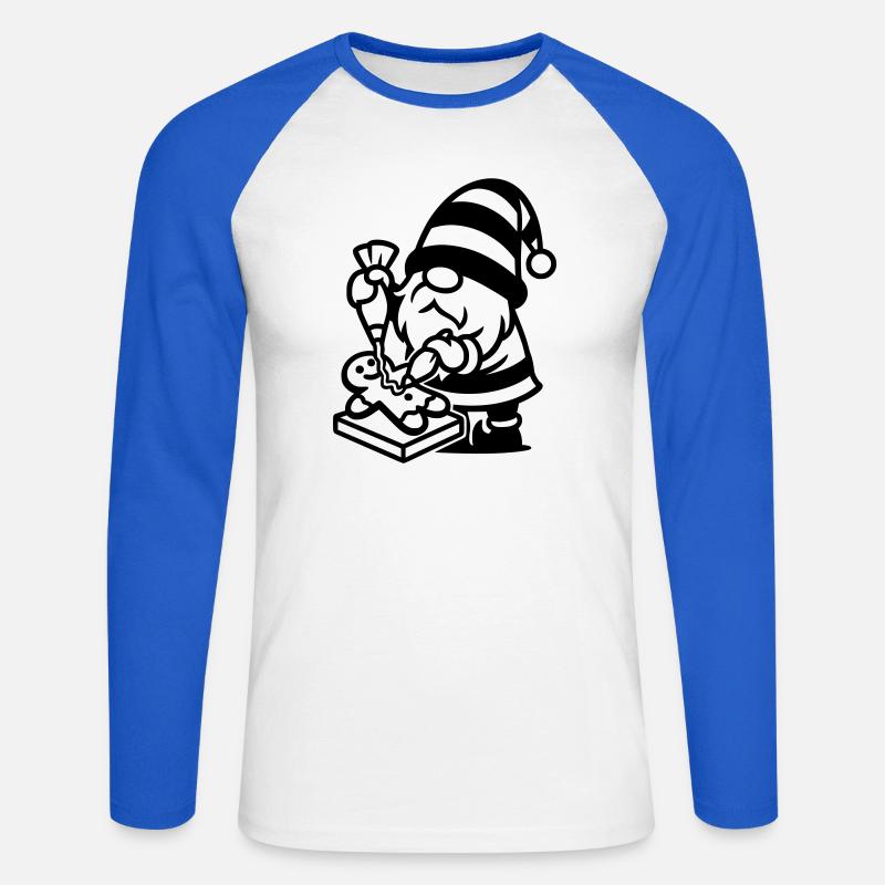 Gingerbread Baking Gnome - Unisex Long Sleeve Baseball T-Shirt - white/royal blue