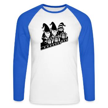 wicht fließband geschenke fabrik - Unisex Baseballshirt langarm - Weiß/Royalblau - Vorne - Nik (191cm)