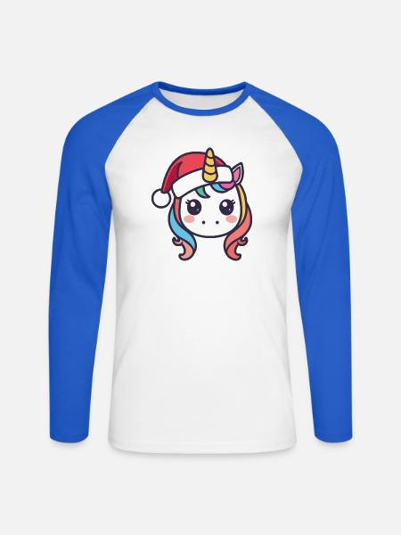 Weihnachtsunikorn Kawaii mit Mütze - Unisex Baseballshirt langarm - Weiß/Royalblau