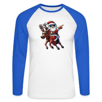 Un Père Noël cool et des rennes :) - T-shirt baseball manches longues Homme - blanc/bleu royal - Devant - Nik (191cm)