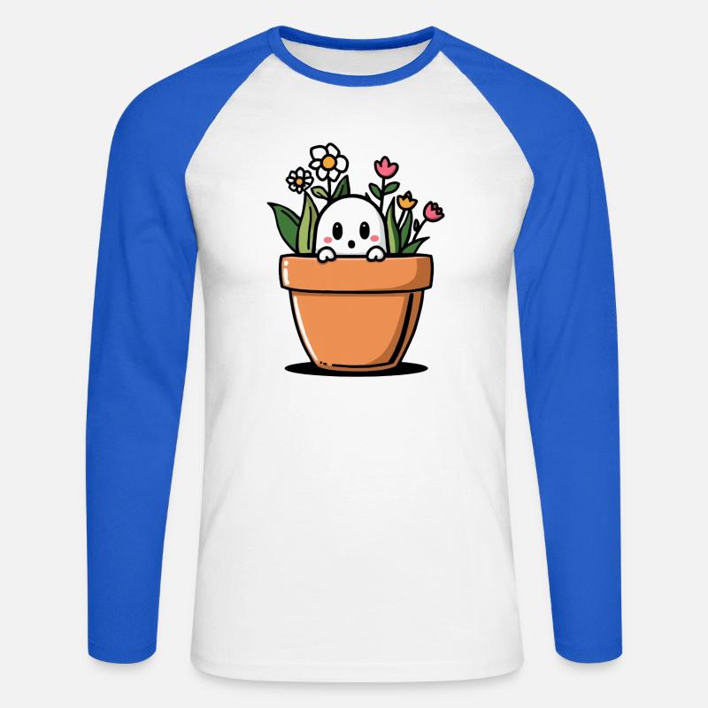 Schüchterner Geist hinter Blumentopf - Unisex Baseballshirt langarm - Weiß/Royalblau