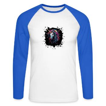 Art de licorne en éclaboussures de couleur - T-shirt baseball manches longues Homme - blanc/bleu royal - Devant - Nik (191cm)