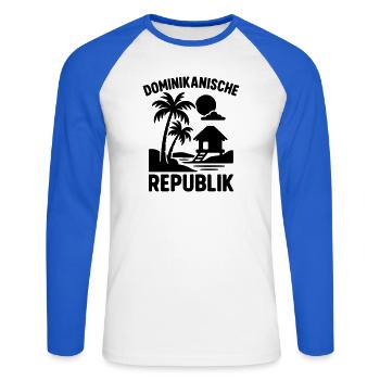 Dominican Republic Silhouette - Unisex Long Sleeve Baseball T-Shirt - white/royal blue - Front - Nik (191cm)