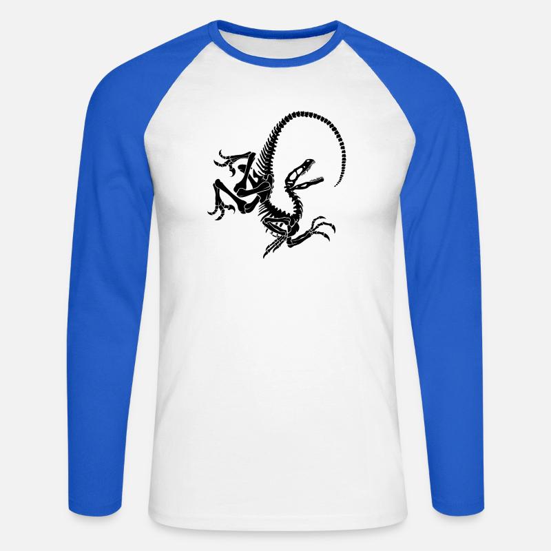 Raptor Skeleton - Unisex Long Sleeve Baseball T-Shirt - white/royal blue