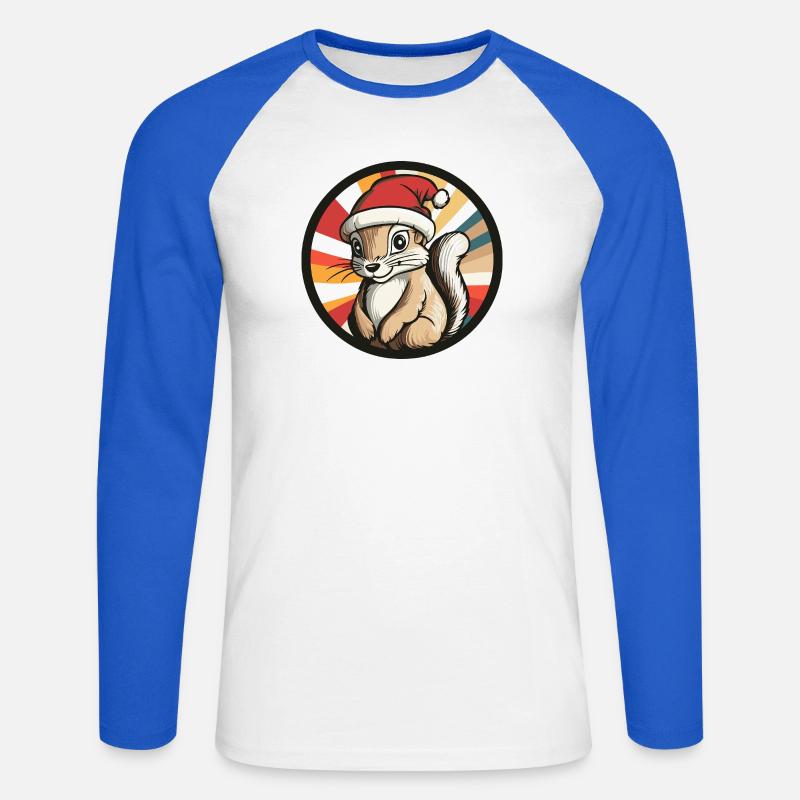 Winterliches Eichhörnchen mit Santa Hut - Unisex Baseballshirt langarm - Weiß/Royalblau