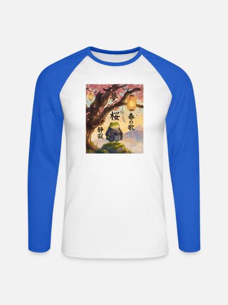 Traditionelle japanische Froschkunst unter Sakura-Baumkunst - Unisex Baseballshirt langarm - Weiß/Royalblau