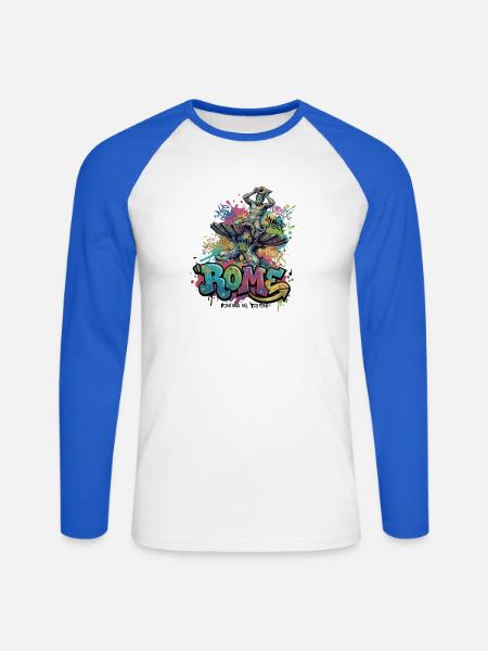 Triton Fountain, Rome, Italy - Unisex Baseballshirt langarm - Weiß/Royalblau
