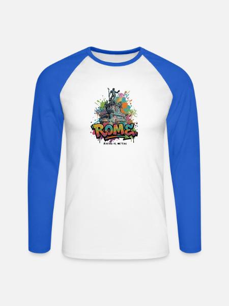 Römische Graffiti-Skulptur Splash - Unisex Baseballshirt langarm - Weiß/Royalblau