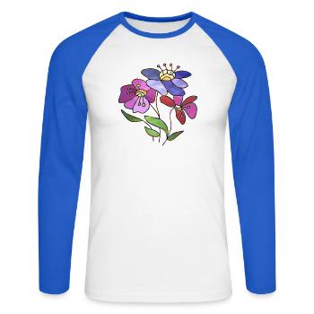Blumen - Unisex Baseballshirt langarm - Weiß/Royalblau - Vorne - Nik (191cm)