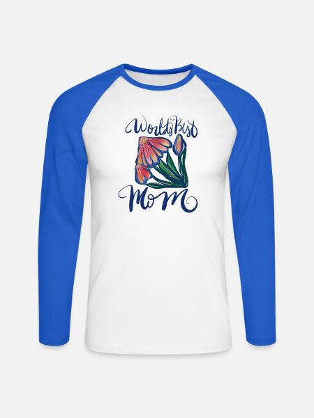 World's Best Mom Blumen-Aquarell - Unisex Baseballshirt langarm - Weiß/Royalblau