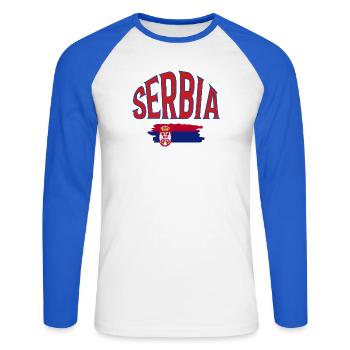 Serbia - Unisex Baseballshirt langarm - Weiß/Royalblau - Vorne - Nik (191cm)
