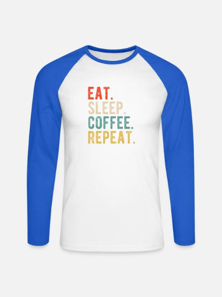 Eat Sleep Coffee Repeat Retro Kaffeeliebe - Unisex Baseballshirt langarm - Weiß/Royalblau