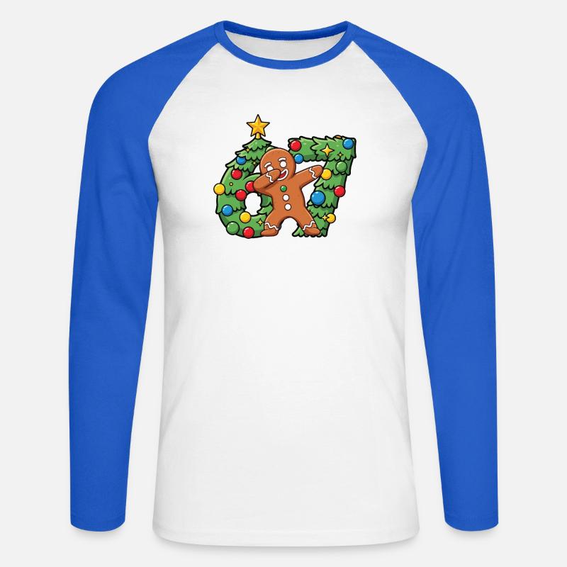 67 Meme-Lebkuchentanz auf dem Weihnachtskranz - Unisex Baseballshirt langarm - Weiß/Royalblau