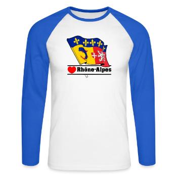 Cœur du Rhône-Alpes - T-shirt baseball manches longues Homme - blanc/bleu royal - Devant - Nik (191cm)