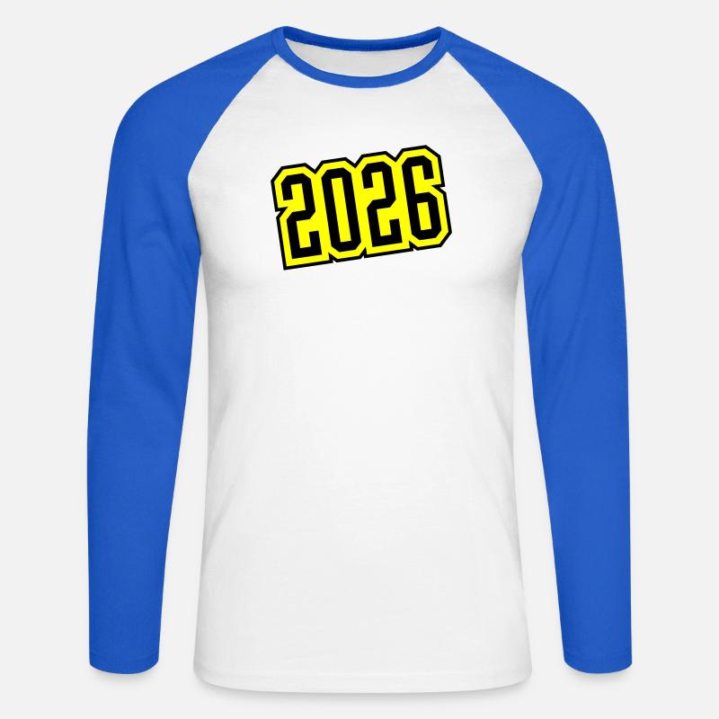 2026 - Maglia da baseball a manica lunga da uomo - bianco/blu royal