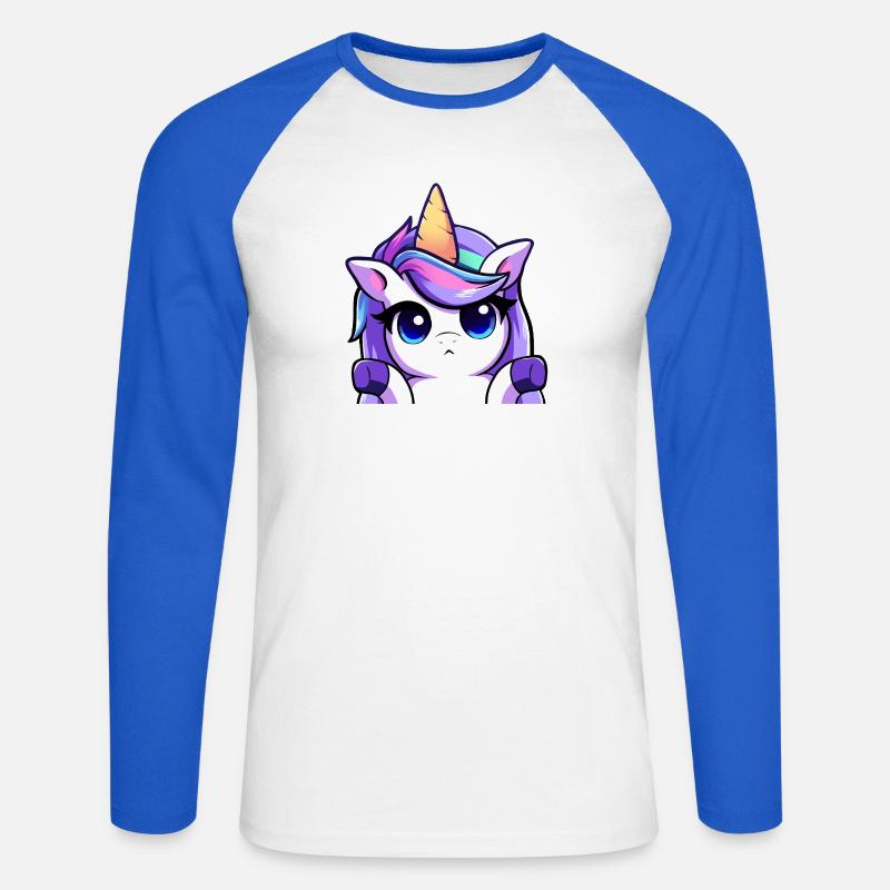 Lya Einhorn Schulterzuckend - Unisex Baseballshirt langarm - Weiß/Royalblau