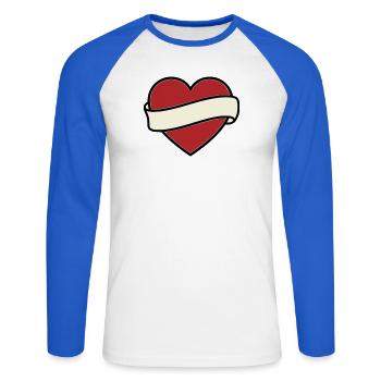 Tattoo Heart Banner Scroll Vector - Unisex Long Sleeve Baseball T-Shirt - white/royal blue - Front - Nik (191cm)
