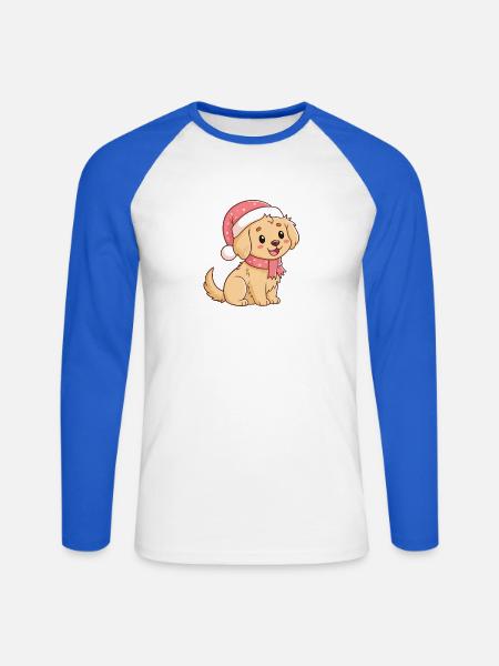 Weihnachts-Golden Retriever-Welpe - Unisex Baseballshirt langarm - Weiß/Royalblau