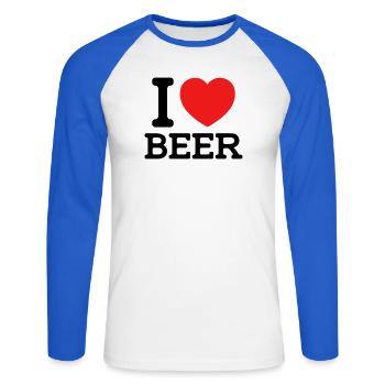I love Beer (Farben änderbar) - Unisex Baseballshirt langarm - Weiß/Royalblau - Vorne - Nik (191cm)