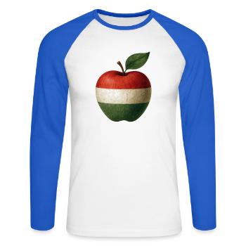 Hongrie - T-shirt baseball manches longues Homme - blanc/bleu royal - Devant - Nik (191cm)