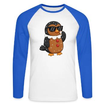 Süßer Pinguin Weihnachts Lebkuchenmann Cartoon - Unisex Baseballshirt langarm - Weiß/Royalblau - Vorne - Nik (191cm)