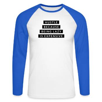 Hustle Because Being Lazy - Motivation Black - Unisex Long Sleeve Baseball T-Shirt - white/royal blue - Front - Nik (191cm)