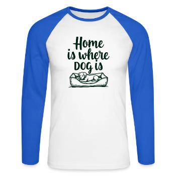 Le foyer, c’est là où le chien est l’amour du chien - T-shirt baseball manches longues Homme - blanc/bleu royal - Devant - Nik (191cm)