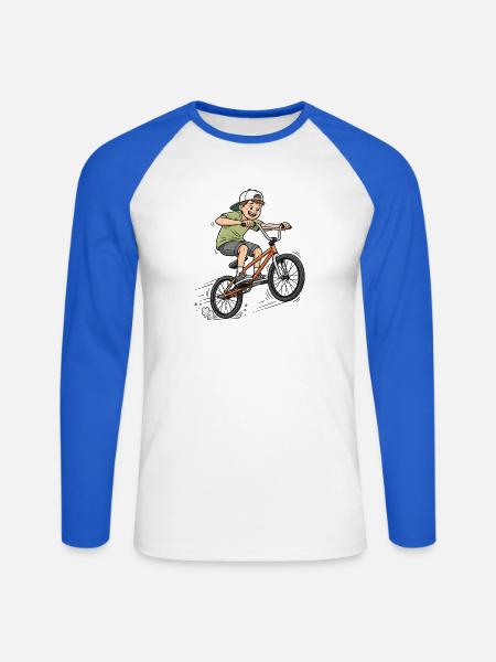 BMX Street Style – Cartoon Junge auf dem Fahrrad - Unisex Baseballshirt langarm - Weiß/Royalblau