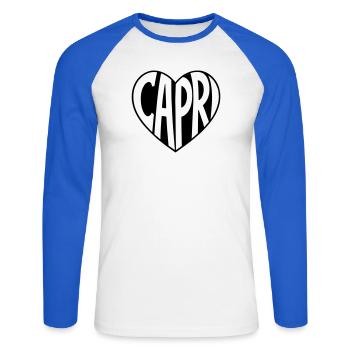 Capri Herz - Unisex Baseballshirt langarm - Weiß/Royalblau - Vorne - Nik (191cm)