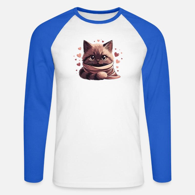 Gemütliches Kätzchen, eingewickelt in einen Schal - Unisex Baseballshirt langarm - Weiß/Royalblau