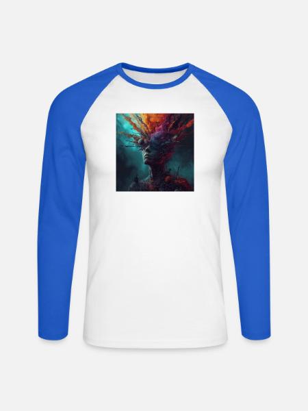 Kosmische Kopfreise Farbströme - Unisex Baseballshirt langarm - Weiß/Royalblau