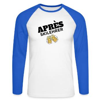 Après Ski Instructor Party Design - Unisex Long Sleeve Baseball T-Shirt - white/royal blue - Front - Nik (191cm)