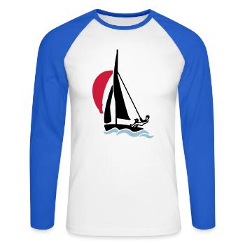 Youth sailing dinghy (420 470 505) sailboat - Unisex Long Sleeve Baseball T-Shirt - white/royal blue - Front - Nik (191cm)