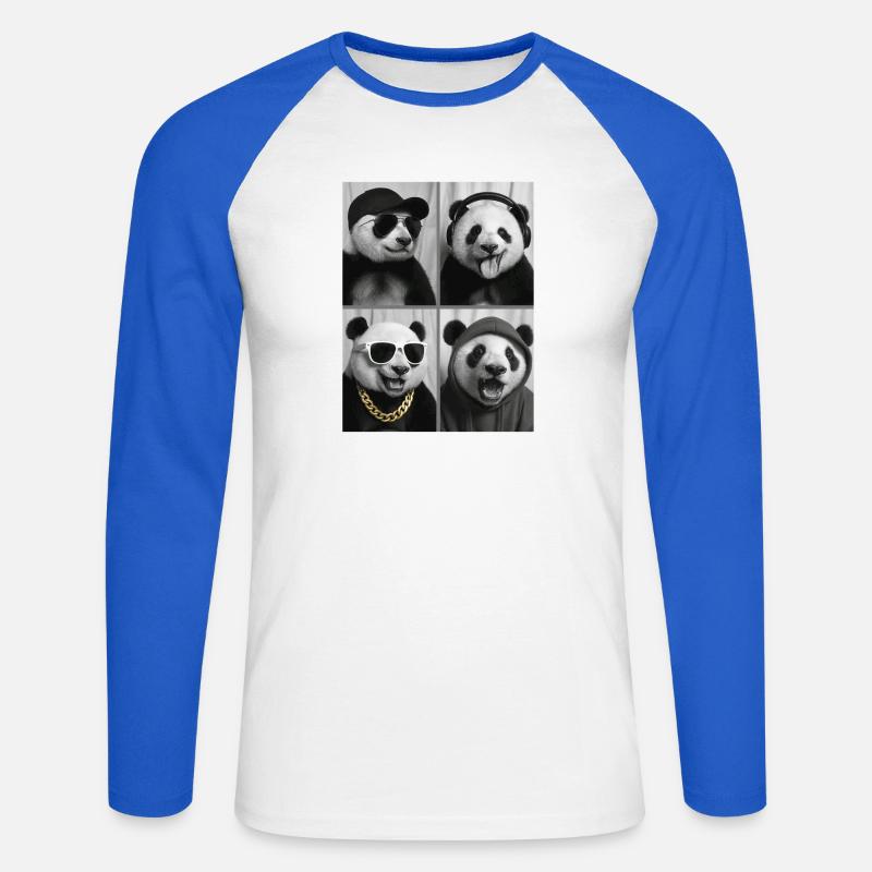 Panda - Unisex Baseballshirt langarm - Weiß/Royalblau
