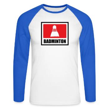 Badminton - Sport - Racket - Unisex Long Sleeve Baseball T-Shirt - white/royal blue - Front - Nik (191cm)