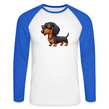 Cool dachshund with sunglasses summer friend - Unisex Long Sleeve Baseball T-Shirt - white/royal blue - Front - Nik (191cm)