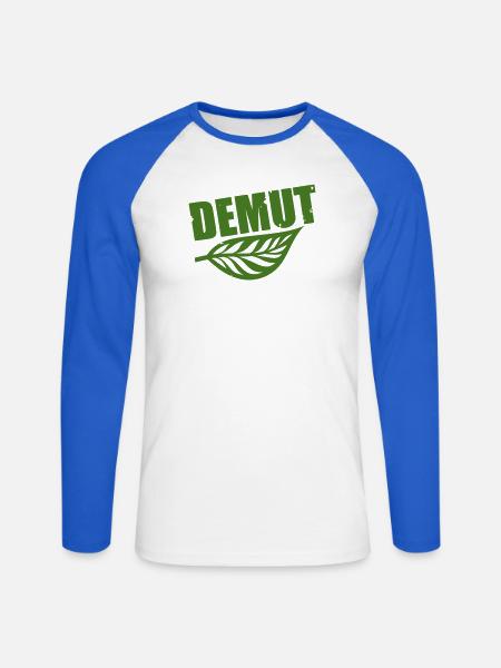 Demut mit Blatt grüne Typografie - Unisex Baseballshirt langarm - Weiß/Royalblau