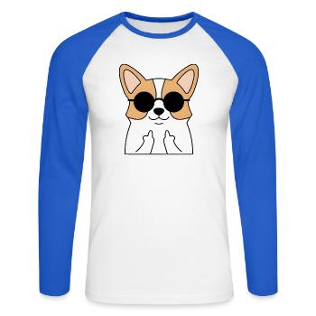 Naughty Corgi with Sunglasses - Unisex Long Sleeve Baseball T-Shirt - white/royal blue - Front - Nik (191cm)