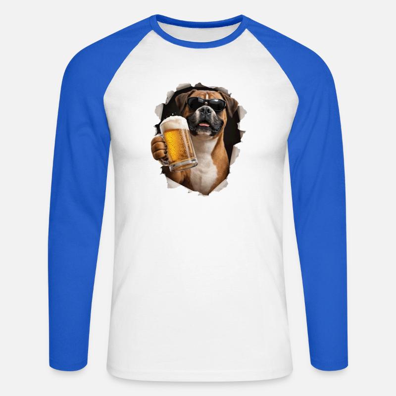 Boxer Bier - Unisex Baseballshirt langarm - Weiß/Royalblau